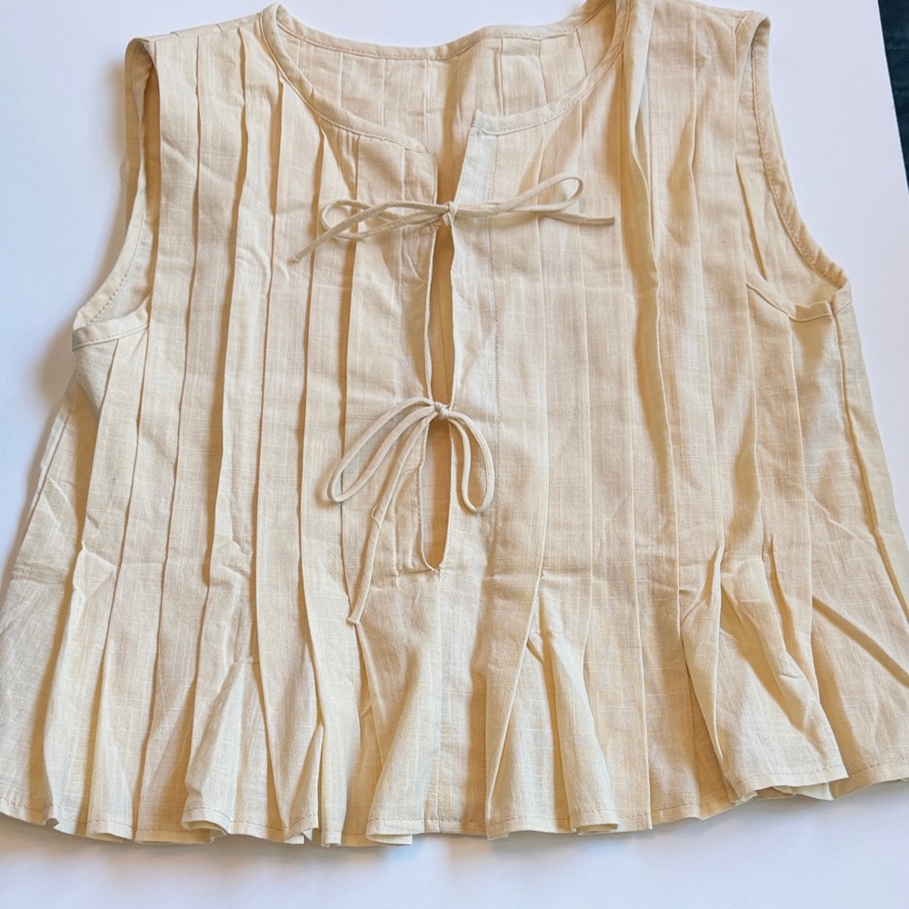 Cream Sleeveless Top with Tie Detail
